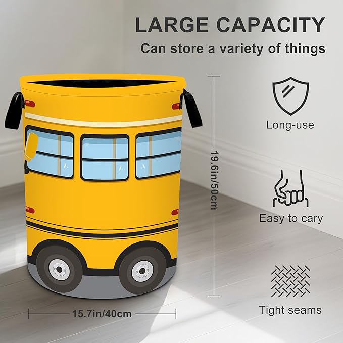 Bus Laundry Basket Storage Bin Foldable Laundry Hamper Clothes Storage Bucket Organizer 19.6x15.7 Inch For Laundry Room/Bedroom/Bathroom