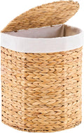 Half Round Wicker Laundry Hamper with Lid and 2 Removable Liner Bags, Handwoven Natural Water Hyacinth Laundry Basket for Dirty Clothes, Natural