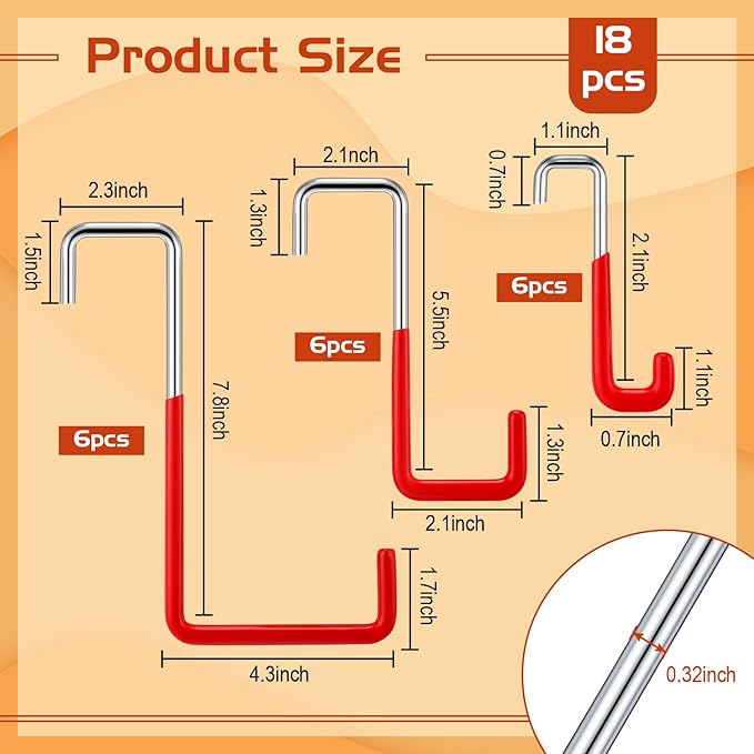 Hotop 18 Pcs Rafter Hanger Heavy Duty Large S Hooks Rafter Hanger for Garage Ladder Bike Fence Storage Organizer S Shaped Hooks(Red)