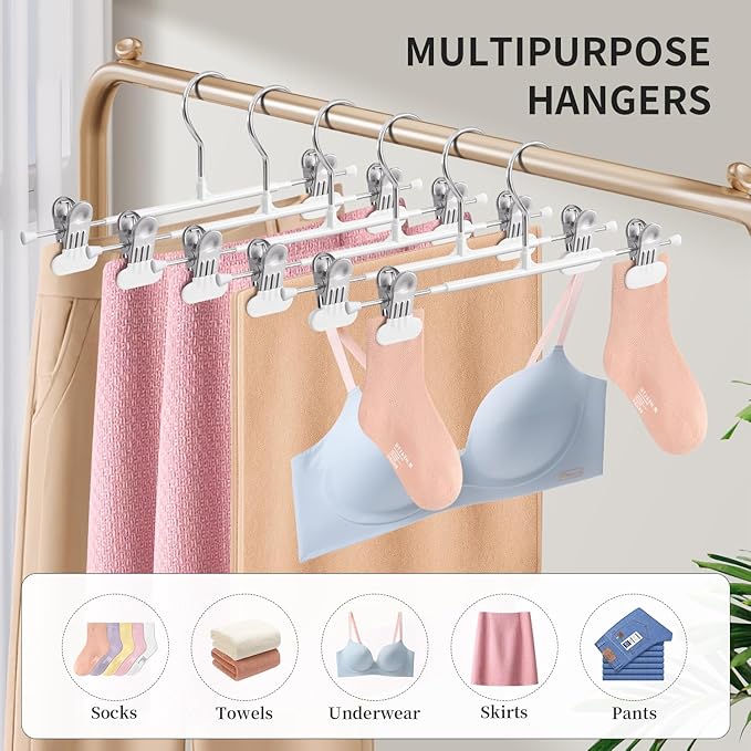 HUADYMEET 20 Pack 14Inch Pants Hangers with Wide Clips,Metal Trouser Hanger for Jeans.Space Saving Skirt Hangers Heavy Duty Non-Slip Adjustable Clothes Shorts Hanger for Women,Men,White
