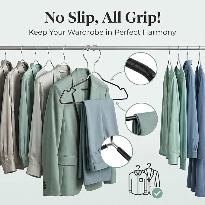 24-Pack Metal Hangers with Shoulder Notch - Heavy Duty Wire Clothes Hangers, Ultra-Thin Stainless Steel, Non-Slip, Space-Saving Coat Hangers for Home, and Hotels - Rust-Resistant and Durable