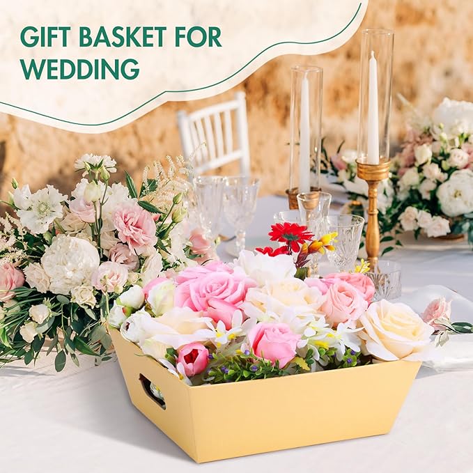 AFOROEOA 10PACK Baskets For Gifts Empty, 10x12”Thick Kraft Gift Basket with 10 Bows 10 Bags Empty Gift Baskets for Christmas, Valentine’s Day, Easter, Birthdays, Snacks, Farmers Market