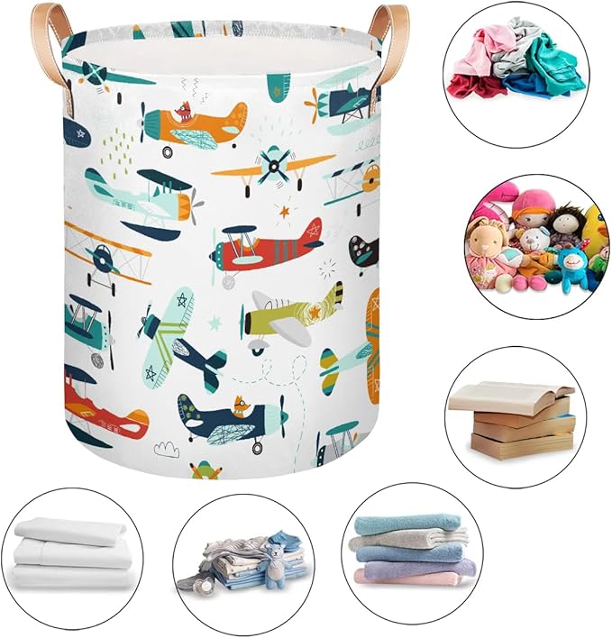 Fox Airplane Large Laundry Basket - Funny Animal Kids Laundry Hamper with Handles - Collapsible Dirty Clothes Organizer Boys Toy Storage Bin Nursery Hamper for Bedroom Bathroom Decor