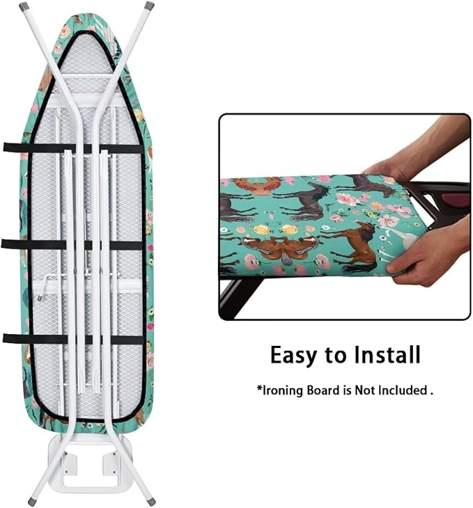 Flashideas Green Shredded Horse Ironing Board Cover and Pad Standard Size Ironing Board Cover and Pad Ventilate Extra Wide Ironing Pad for Table Modern Design, CZA12