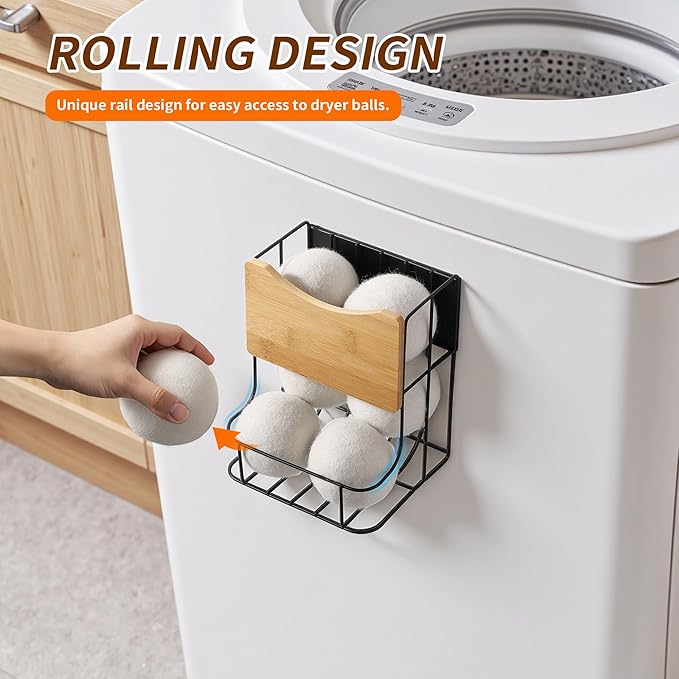 Magnetic Rolling Dryer Ball Holder for Laundry Room Organization and Storage - Automatic Dryer Ball Dispenser Chute Container (No Balls)