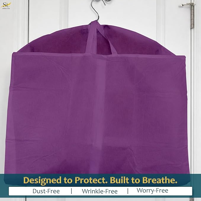 65" Garment Bags for Hanging Clothes, Pack of 3 Suit & Dress Covers for Storage and Travel, Long Gown Bags with Zipper, Plum Purple