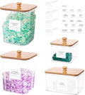4 Pack Laundry Pods Container,Clear Dryer Sheet Holder & Laundry Room Organization and Storage with Lids, Scoops & Labels for Laundry Detergent, Powder, Dryer Balls, Beads (Clear)