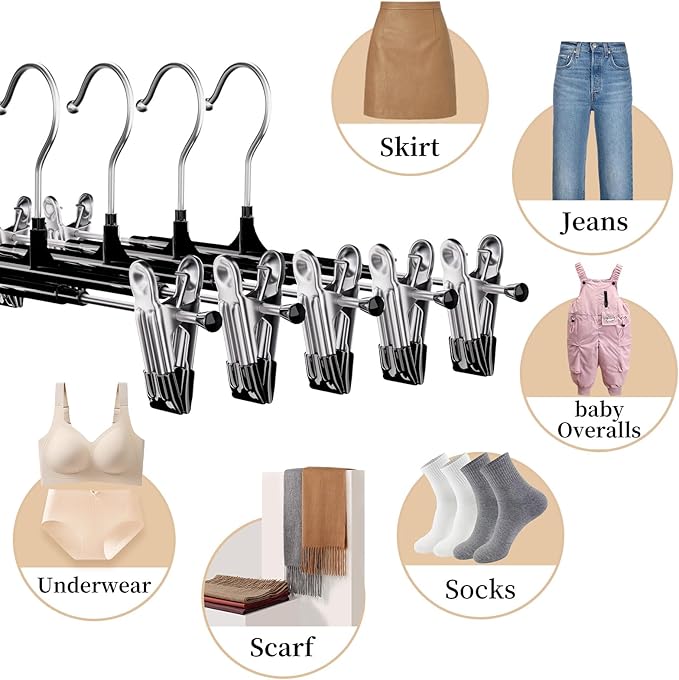 Pants Hangers with Clips 30 Pack Adjustable Non-Slip Heavy Duty Skirt Hangers, Space Saving Clothes Hangers for Jeans, Trousers, Shorts, Slacks, Dresses - 12 Inch, Blue