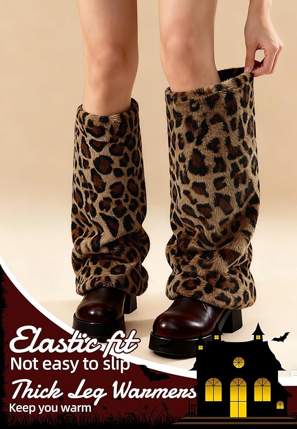 Zando Furry Faux Fur Leg Warmers for Women - Soft Fluffy Legwarmer Winter Boot Cuffs Covers for Daily Halloween Santa Costume
