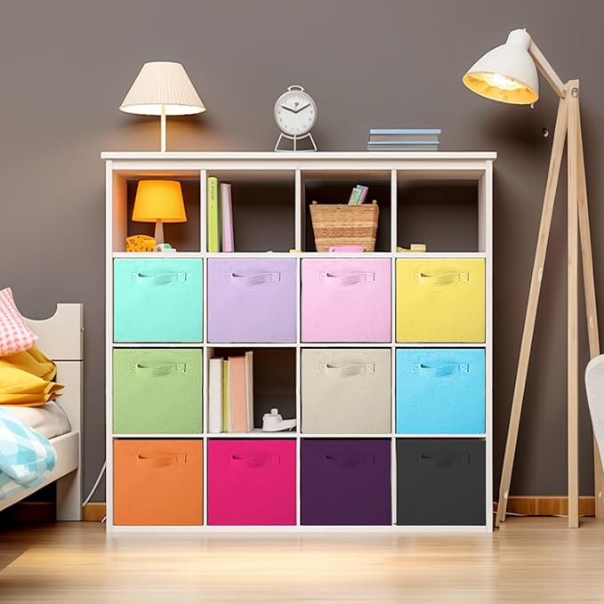 ShellKingdom Storage Bins, Foldable Fabric Storage Cubes and Cloth Storage Organizer Drawer for Closet and Toys Storage, 6 Pack (Mint Green+Orange+Yellow)