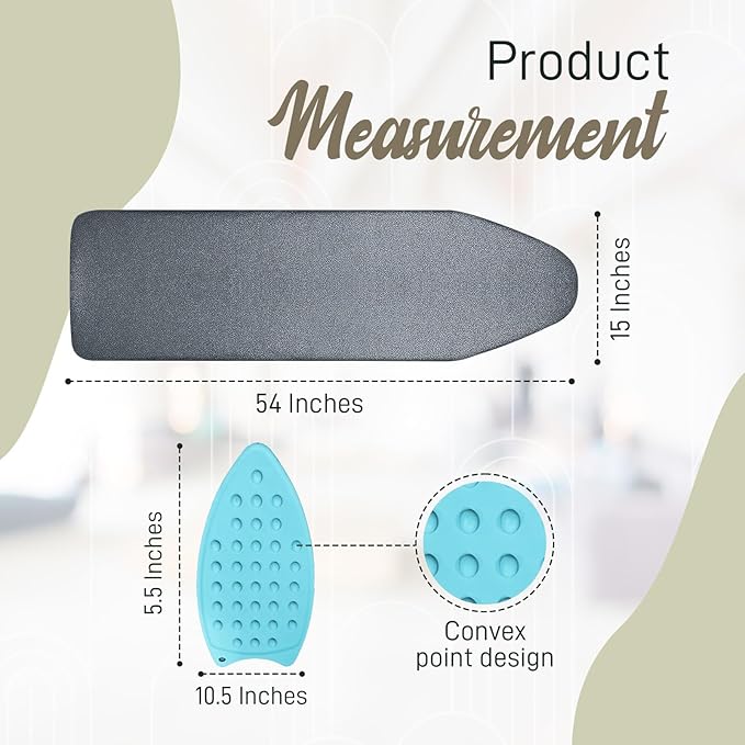 Full Size Ironing Board Cover and Pad 15x54 w/ Silicone Mat | Polyester Cotton Mesh Large Ironing Board Cover and Pad | Ironing Board Covers with Padding Standard Size | Iron Board Cover With Padding