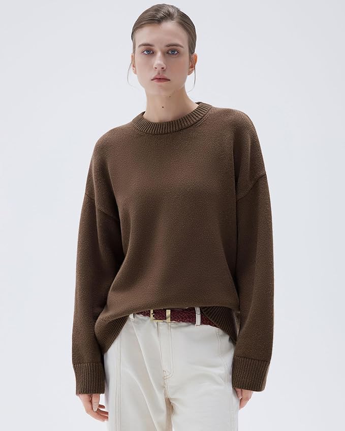 SUUKSESS Women Cashmere Blend Oversized Crew Neck Long Sleeve Pullover Sweaters