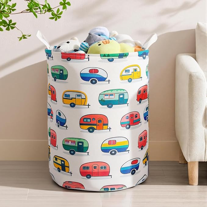 Toddler Boys Laundry Basket Foldable With Handles Car Pattern Boys Toy Storage Bin Nursery Laundry Hamper Clothes Storage Bucket Cars Decor for Kids Room (Car, 43L)