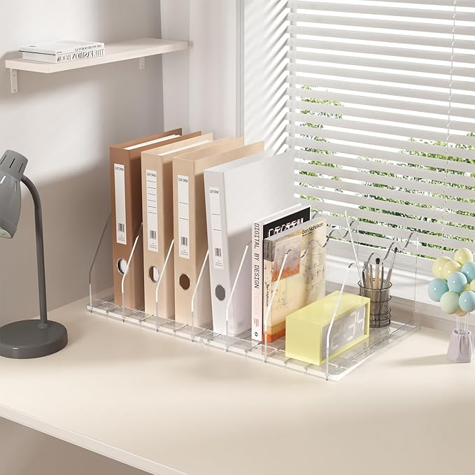 purse organizer for closet Sleek Transparent Acrylic Adjustable Organizer -shelf dividers Multifunctional for Home & Office Spaces (8 Baffles + 1 Hat Stand (Clear, 8+2)