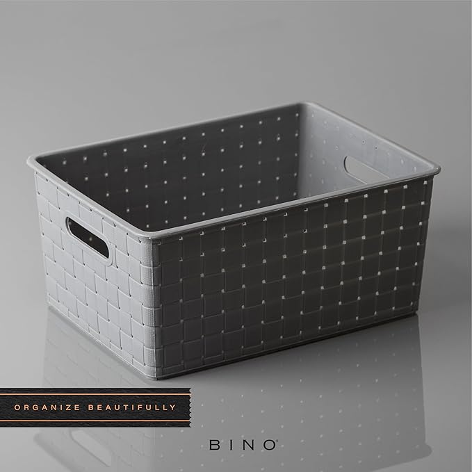BINO | Plastic Storage Baskets Large - Grey | THE STABLE COLLECTION | Multi-Use Storage | Rectangular Cabinet Organizer | Baskets For Organizing with Handles | Home Office Organization and Storage