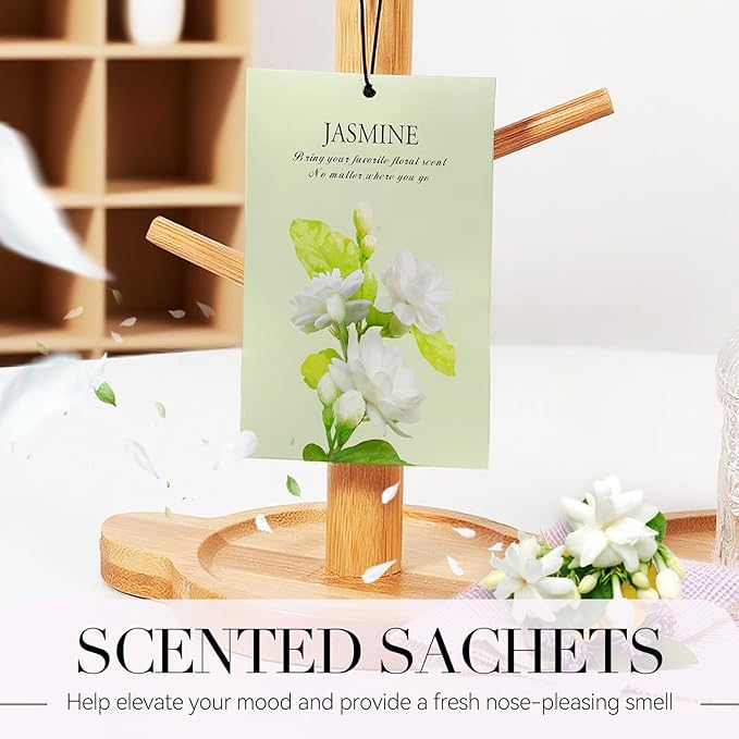 Jasmine Scented Sachet Bags - 12 Pack Closet & Drawer Freshener, Long Lasting Odor Eliminator for Wardrobes, Cars & Storage, Home Fragrance Air Freshener Sachets