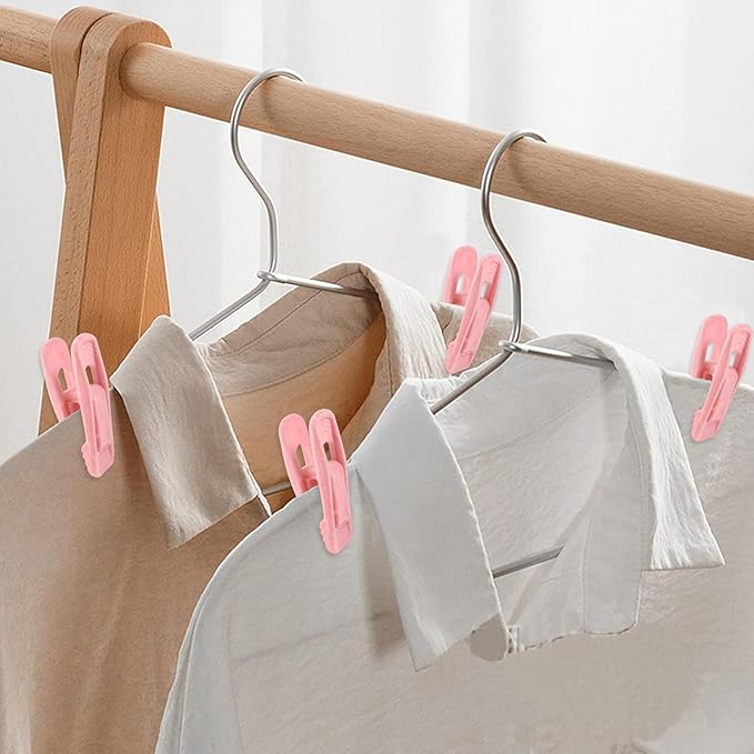 Litoexpe 20 Pcs Pink Velvet Hangers Clips, Pants Hangers Velvet Clips, Strong Finger Flocked Clips for Thin Felt Hangers