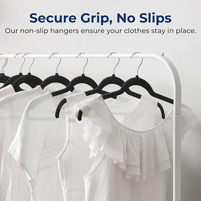 SereneLife 50-Piece Velvet Shirt Hangers – Black Non-Slip, Heavy Duty Clothes Hangers with 360° Swivel Hooks, 0.2" Slim Design, Sturdy & Lightweight Closet Organizers for Shirts, Coats & Pants