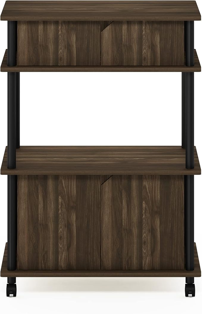 Furinno Turn-N-Tube Kitchen Storage Cart with Cabinet and Lockable Wheels, Columbia Walnut/Black