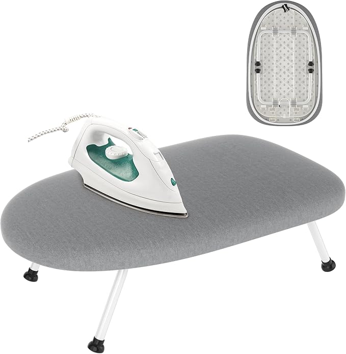 Small Tabletop Ironing Board with Cloth Rack Hanger and Heat Resistant Cover & Pad, 24"x14.5" Portable Compact Iron Board with Non-Slip Folding Feet for Home, Apartment, Small Spaces & Travel, Grey