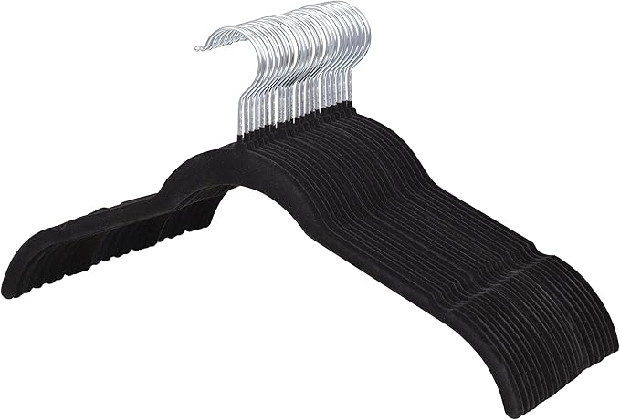 ManGotree Velvet Shirt Hangers for Women, 16.5'' Suit Hangers with Shoulder Groove, Non-Slip Dress Clothes Hanger for Coats, Tank Tops, Shirts, Blouses, Shorts (22 Pack, Black)