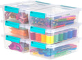 IRIS USA 2 Qt. Craft Storage Bins with Lids, 6-Pack, |Made in USA|, Clip Box, Small Plastic Sensory Bin Tote Organizer Containers for Art Supplies, Paper, & Office, Stackable - Clear/Seafoam Blue