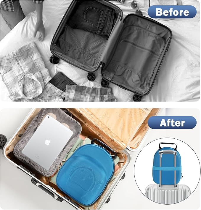 Hat Travel Case, Hard Hat Carrier Organizer with Clip & Glasses Storage, Holds 6 Baseball Caps for Home/Travel - Blue