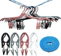 12 Foldable Travel Hangers with Clips, Folding Collapsible Clothes Hangers with Portable Clothesline, Cruise Camping Travel Essentials and Accessories - Black White Multicolor - 13 Piece Set