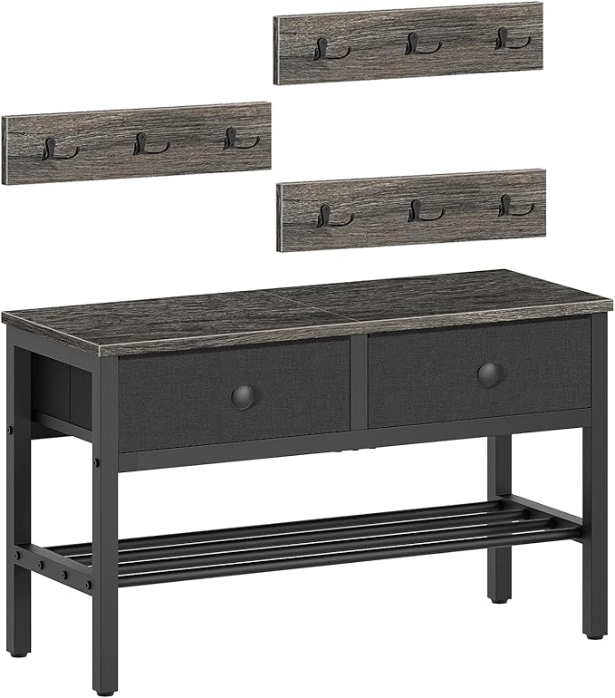 Hall Tree with Bench and Shoe Storage, Entryway Bench with Coat Rack, 4-in-1 Coat Rack Shoe Bench, Multifunctional, for Front Door, Hallway, Foyer, Charcoal Grey and Black MT05BC