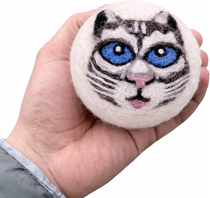 Wool Dryer Balls 6-Pack 100% Natural New Zealand Wool, Handmade in Nepal Reusable Laundry Balls, Faster Drying, Softer Clothes, Anti-Static, Dryer Sheets Alternative (Gray Cat)