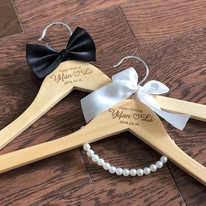 Ter Wedding Dress Hanger - Sparkly Wedding Dress Hanger for Bride Personalized - Personalized Bride Name Silver Wire - with or Without Wedding Date, Bride Bridesmaid Gift (White Ribbon Pearl)