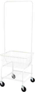 Amazon Basics Rectangular Laundry Hamper Basket Butler Cart with Wheels and Hanging Rack, Sturdy Metal, 71.1 inches Height, White