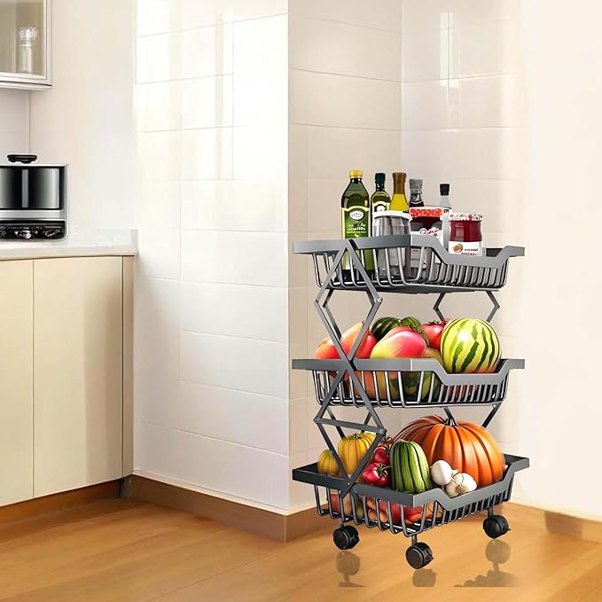Rolling Kitchen Cart Utility Storage Stand with Wheels for Bathroom Laundry Room, Toilet, Snack & Fruit Basket for Small Spaces Organizers, Shelf 3 Tiers