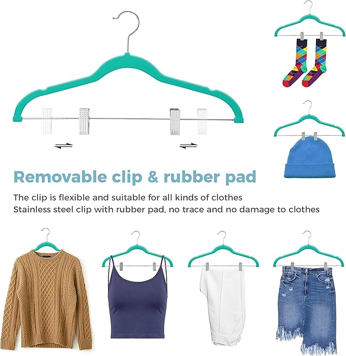 VECELO Premium Velvet Clothes Hangers Suit with Metal Clips (20 Pack)-Non Slip & Space-Saving with 1 Magic Hangers & 2 Tie Rack Excellent for Men and Women