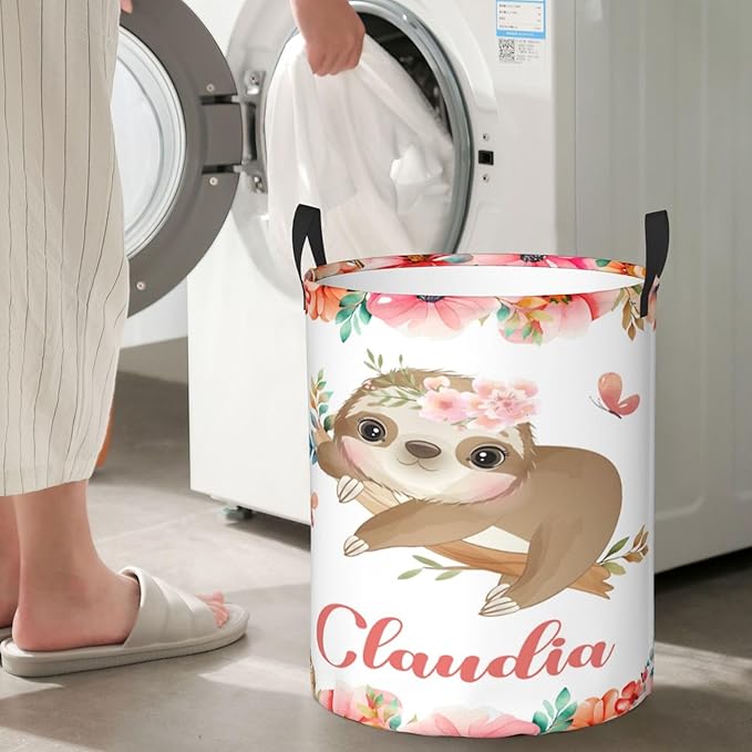 Personalized Sloth Laundry Basket For Baby Kids Boys Girls Adult Custom Hamper Basket With Name For Bathroom Bedrooms Collapsible Baby Laundry Basket, Dirty Clothes Hamper With Handles