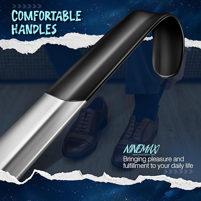 NINEMAX Extra Long Handle Shoe Horn (16.5") & (7.5") Travel Shoe Horns, 2 Pack Metal Shoe Horns for Seniors, Men, Women, Kids