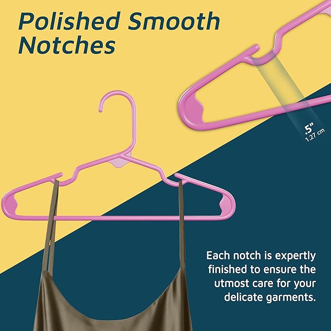 Lifemaster Plastic Kids Clothes Hangers – Children Clothes Hanger with Shoulder Notch, 11.6 Inch Space-Saving Closet Organizer for Baby, Toddler, and Kids Clothing, Hold Up To 5 lbs, Pack of 100, Pink