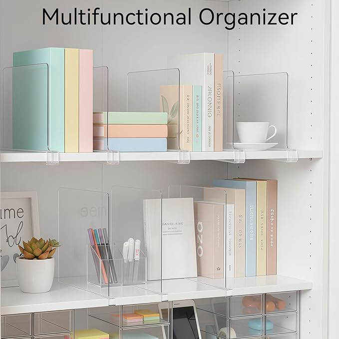 Ninonly 8 Pack Acrylic Shelf Dividers, 12 Inch Vertical Clear Closet Organizers and Storage for Sweaters, Shirts, Handbags, Bookshelf Pantry Organization, Multi-Purpose Shelf Organizer for Bedroom