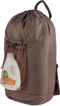 Seiritex Large Laundry Backpack Bag with Detergent Holder and Adjustable Shoulder Straps, Clothes Laundry Backpack for College, Travel, Apartment, Laundromat, Dorm Room (Brown)