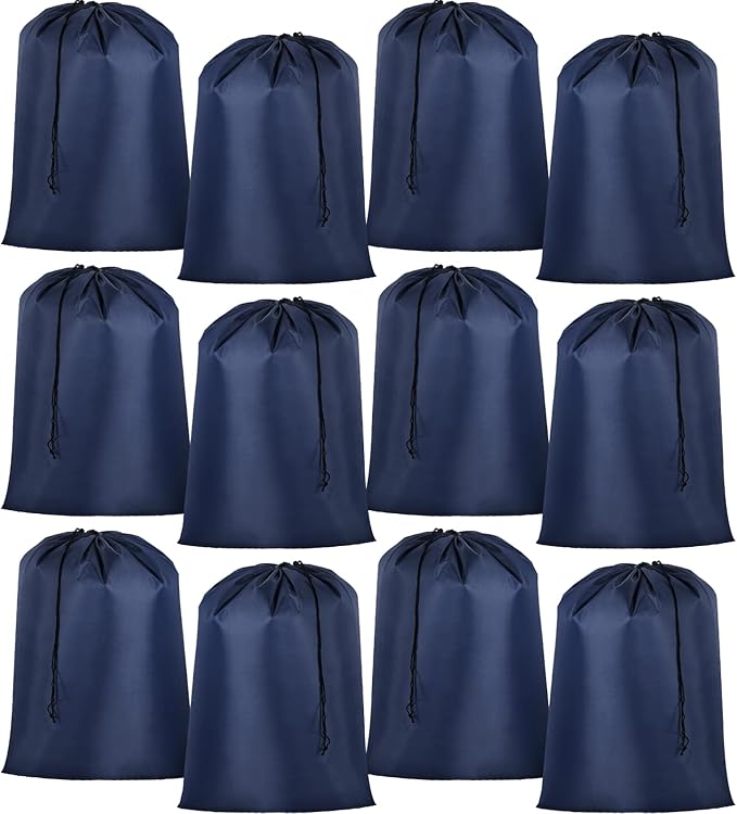 Woanger 12 Pack 28 x 45 Inch Extra Large Laundry Bags Bulk Washable Travel Laundry Bag with Drawstring Closure Large Dirty Clothes Organizer for College Dorm Home Hotel Camping(Navy Blue)