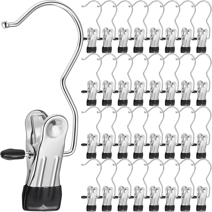 Yinder 250 Pcs Boot Hangers Clips Laundry Hooks Hanging Stainless Steel Clothes Pins Portable Clip Hangers for Closet Travel Socks Pants Handbags Hats Towels (Black)