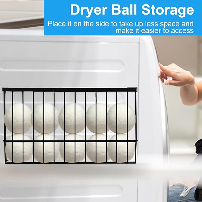 Magnetic Dryer Ball Holder, Kitchen Moveable Magnetic Storage Holder, Magnetic Basket Organizer Shelf Rack for Refrigerator, Kitchen Counter, Laundry Room, Bathroom (Black)