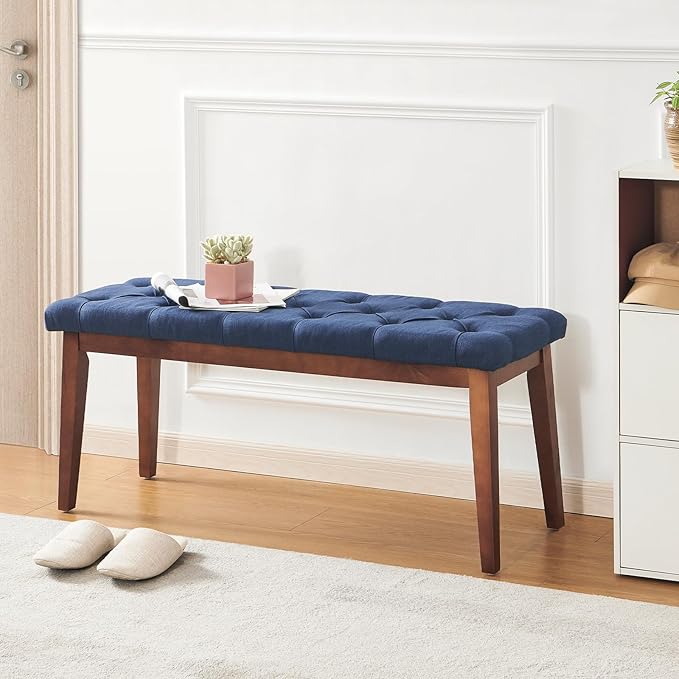 Upholstered Bench for Bedroom End of Bed,42.5-inch Entryway Bench for Living Room,Dining Bench with Padded Seat and Solid Wood Leg for Kitchen Bedroom,Indoor and Hallway