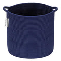 Sea Team Medium Size Cotton Rope Woven Storage Basket with Handles, Laundry Hamper, Trunk Organizer, Clothes Toys Bin for Kid's Room, 14 x 14 inches, Round Open Design, Dark Blue