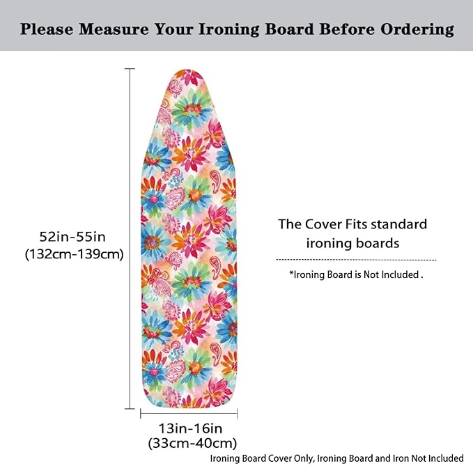 Paisley Floral Standard Ironing Board Cover Heat Reflective Ironing Mat for Table Top Non-Slip Ironing Board Covers Home Decor