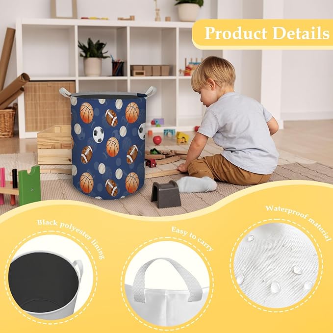 Baseball Football Laundry Basket, Toybox for Boys, Gifts for Sports Lovers Laundry Basket Hamper Waterproof Collapsible Clothes Toys Storage Bin Organizer for Bedroom Bathroom Boys Room Dorm