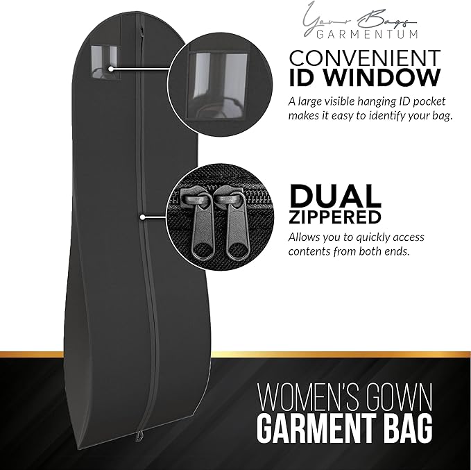 72" Tapered Long Dress Bags for Gowns - Wedding Dress Garment Bag for Dresses - Long Garment Bags for Hanging Clothes & Closet Storage, Dress Bag for Airplane