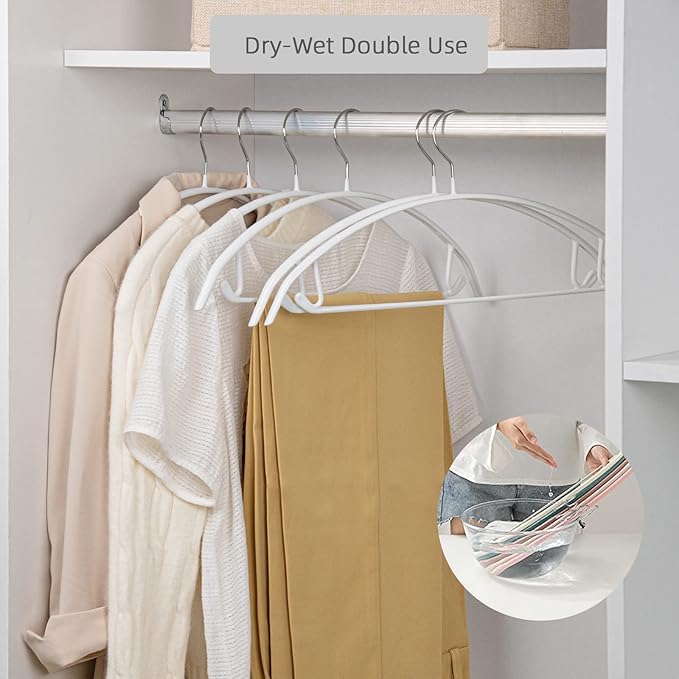 Nature Smile Non Slip PVC Coating Sweater Hangers,Dress Suit Coat Hangers,Shoulder Bump Free Golf T Shirts Clothes Hangers (White Color 20 Pack)