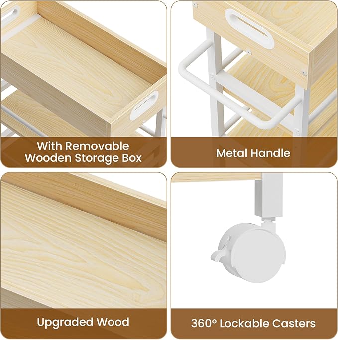 Slim Storage Cart, 4-Tier Small Rolling Cart with Wheels, 8.5" Deep, Narrow Bathroom Shelf Trolley for Kitchen, Bathroom, Laundry Room, White Medium 4-Tier (8.5" W x34.7 H)