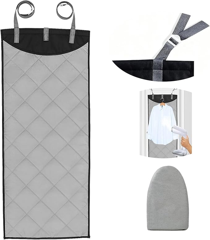 Over The Door Steamer Pad 45 ×19 Inch Steamer Mat for Clothes Including Ironing GlovesDoor Press Pad for Travel Ironing Board Portable Ironing Mat with Protective Glove